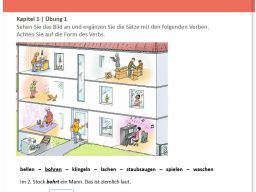 Exempel på en interaktiv övning i tyska som visar vardagssituationer i allango-plattformen.